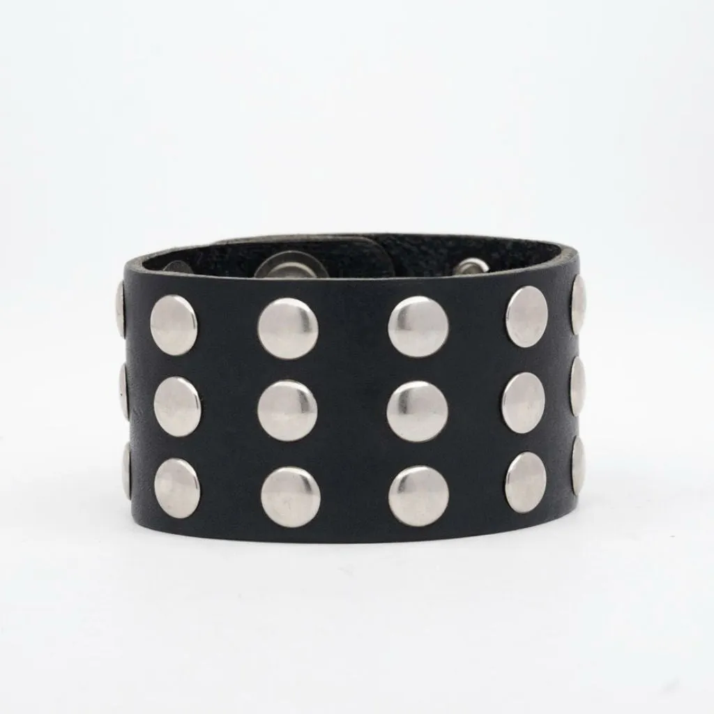 1 5/8" 3 Row Riveted Black Leather Cuff