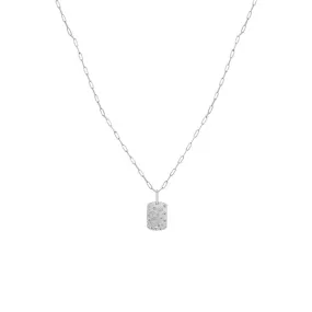 14 Karat White Gold Confetti Dog Tag Pendant with Diamonds