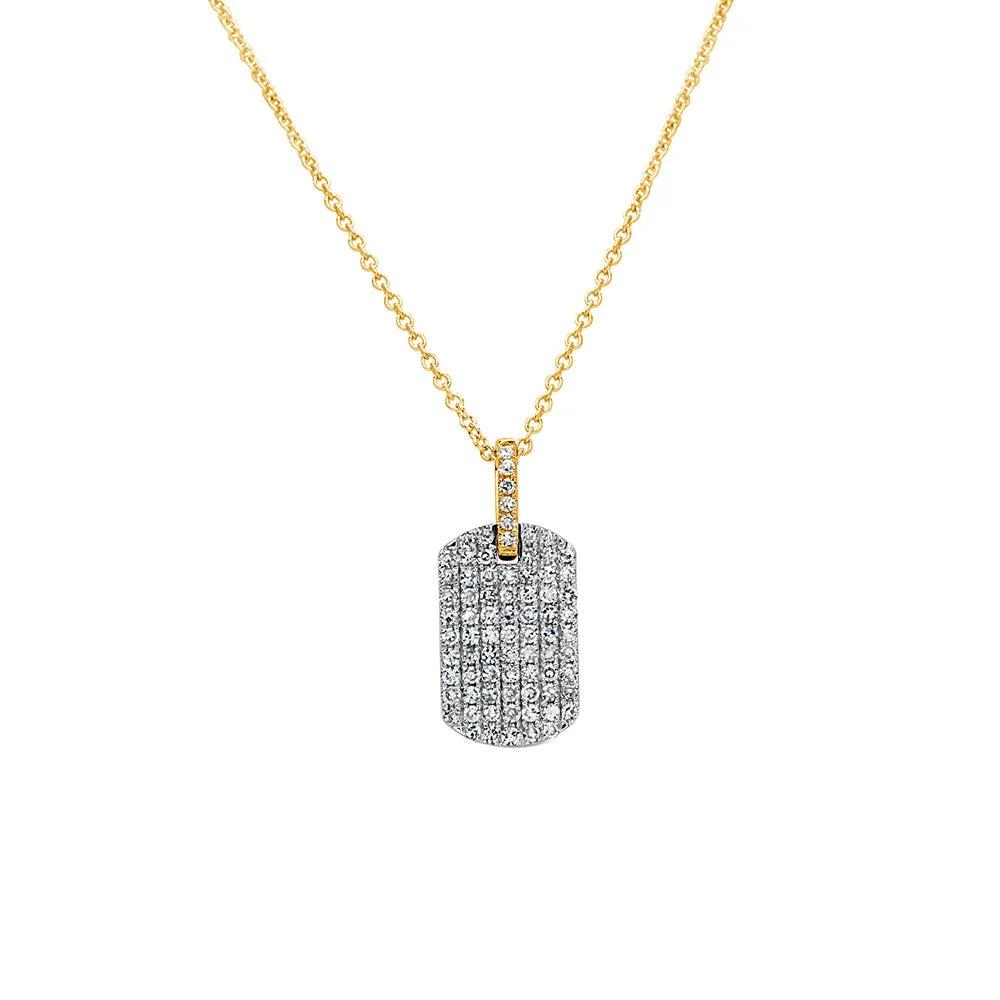 14 Karat Yellow Gold Diamond Pave Dog Tag Pendant