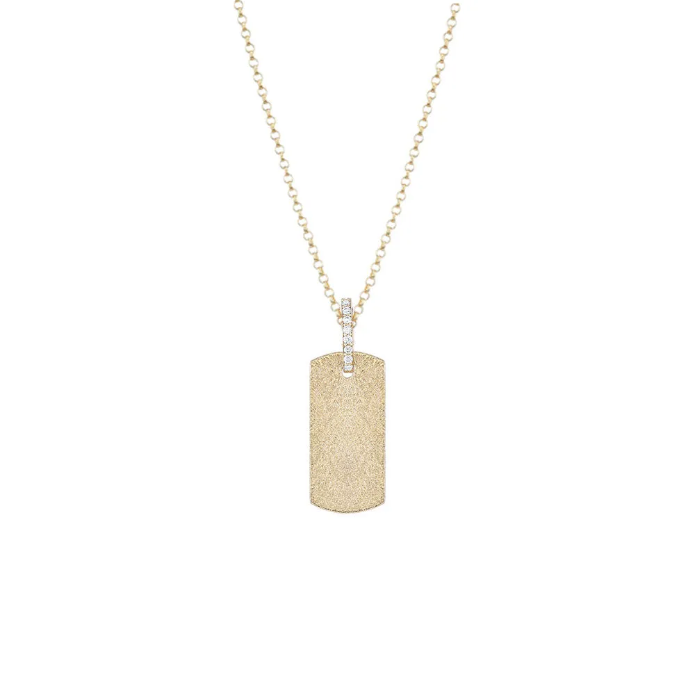 14 Karat Yellow Gold Dog Tag with Diamond Bail