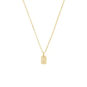 14 Karat Yellow Gold Small Diamond Dog Tag Necklace