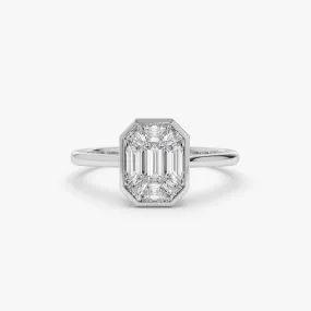 14k Emerald Cut Illusion Mosaic Solitaire Engagement Ring