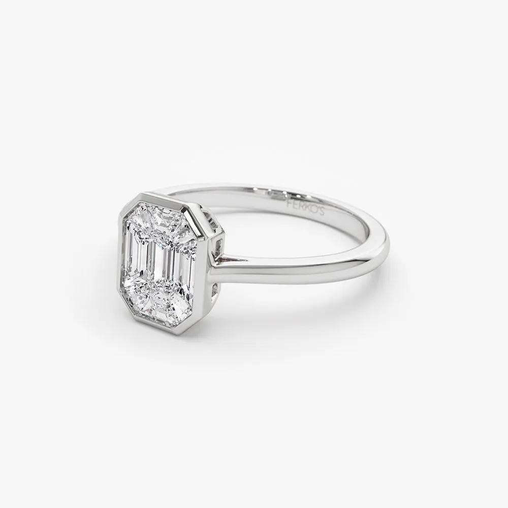 14k Emerald Cut Illusion Mosaic Solitaire Engagement Ring