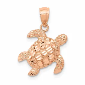 14k Rose Gold Casted Solid Polished and Textured Men's Diamond-cut Turtle Charm Pendant