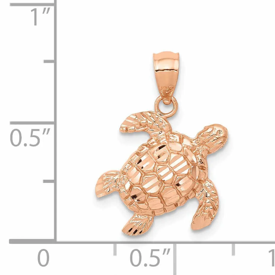 14k Rose Gold Casted Solid Polished and Textured Men's Diamond-cut Turtle Charm Pendant