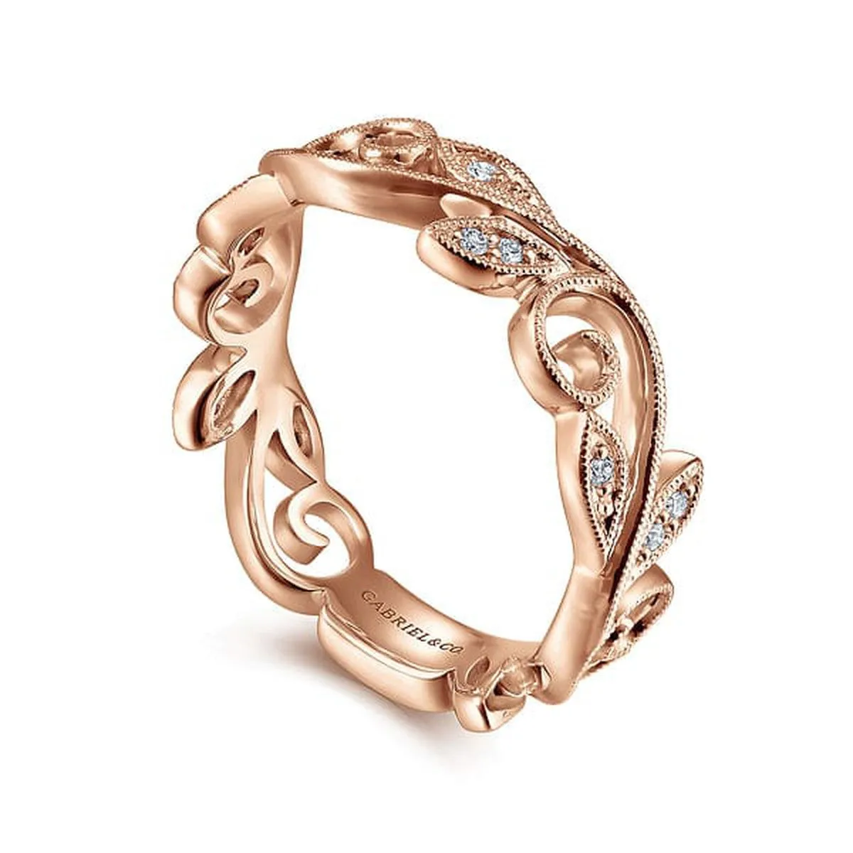 14K Rose Gold Scrolling Floral Diamond Ring - LR4593K45JJ