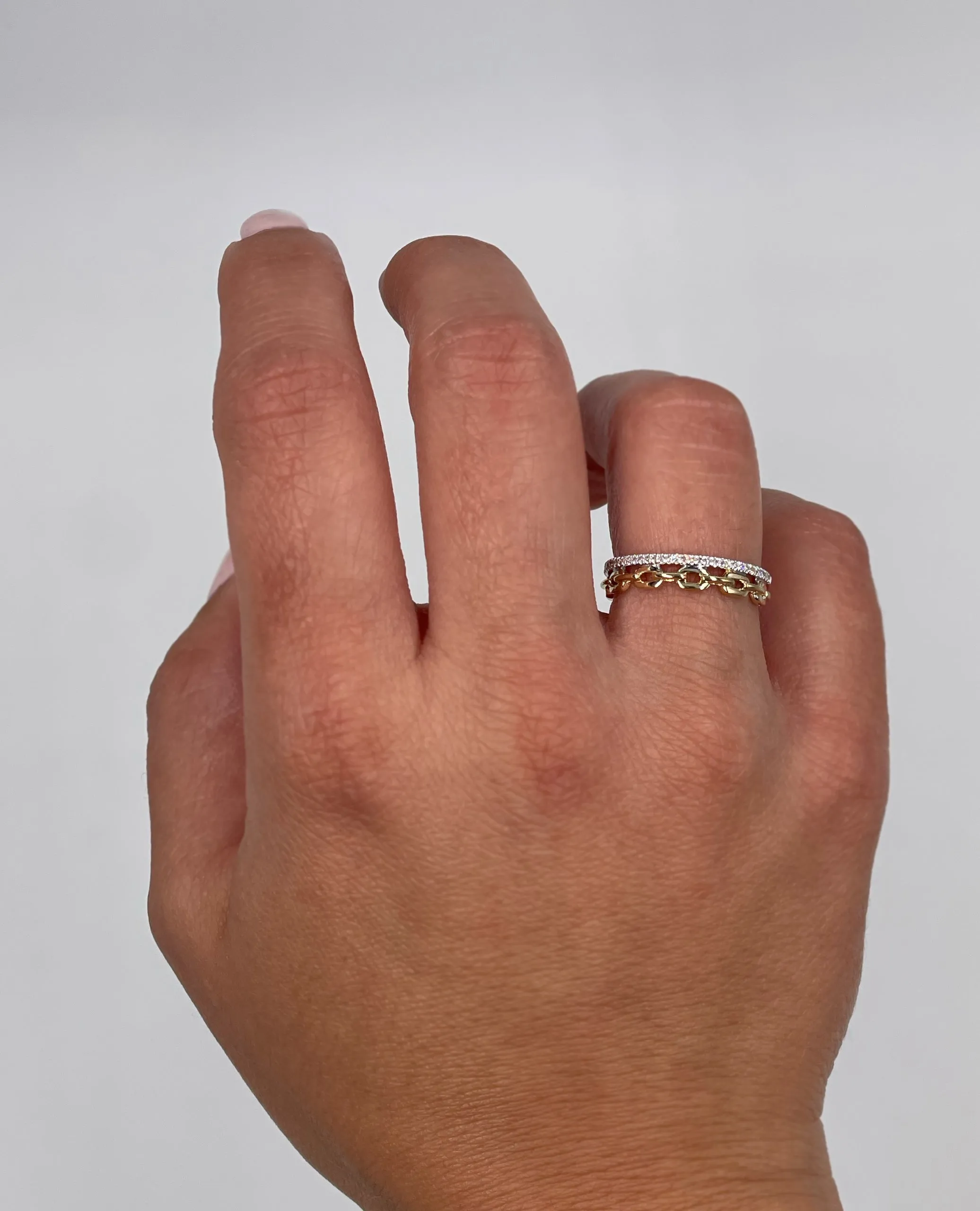 14K Two Tone Stackable Link Ring