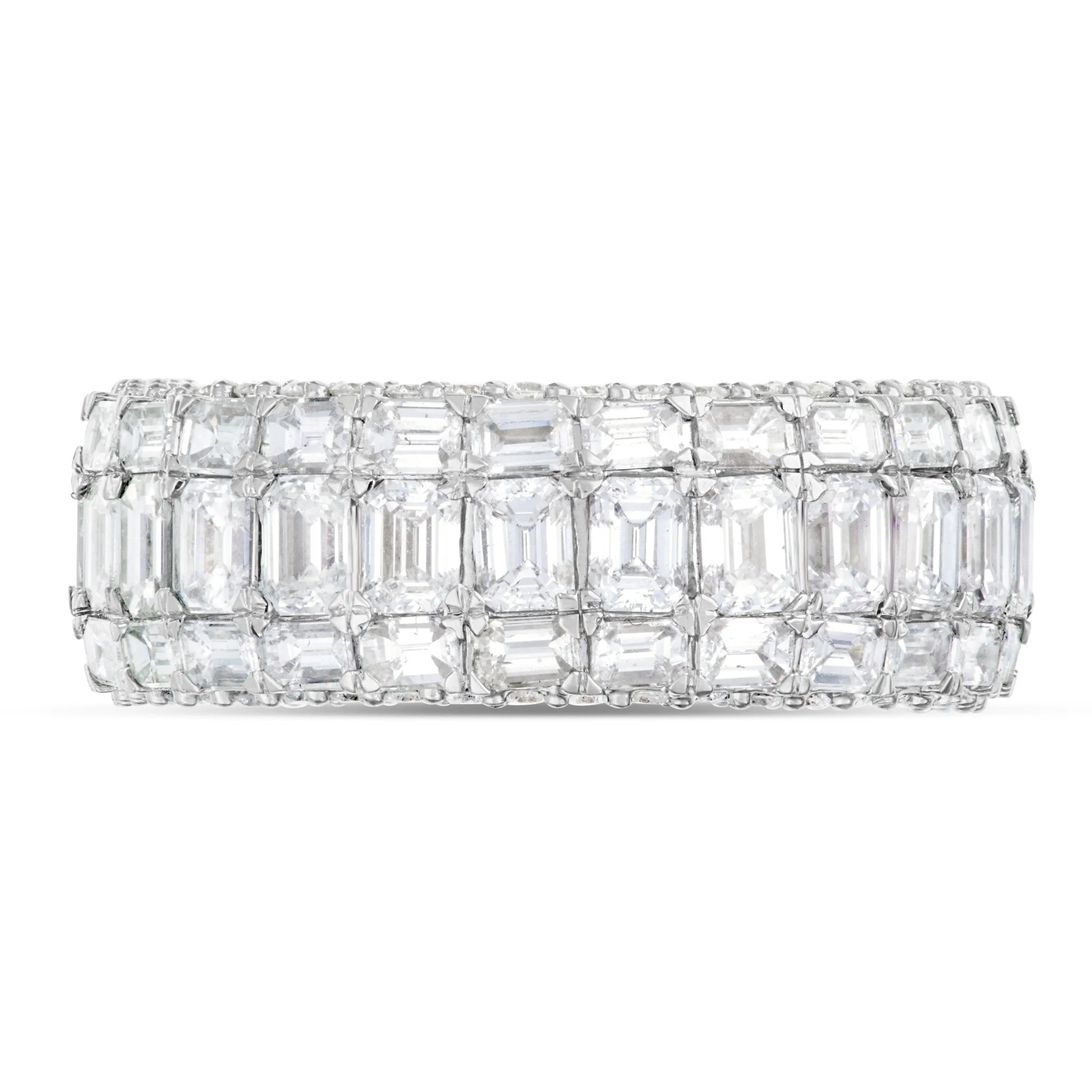 14K White Gold 6.44ct Emerald Diamond Eternity Ring