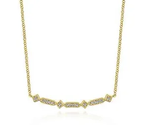 14K Yellow Gold Curved Geometric Diamond Bar Necklace