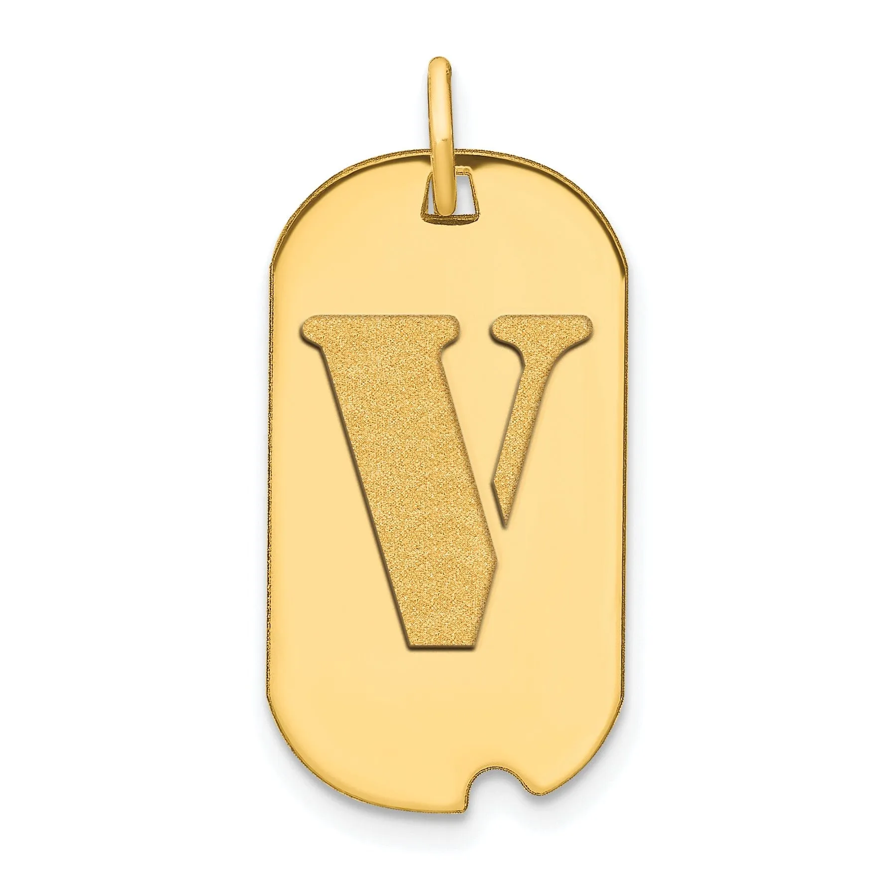 14k Yellow Gold Polished Finish Block Letter V Initial Design Dog Tag Charm Pendant