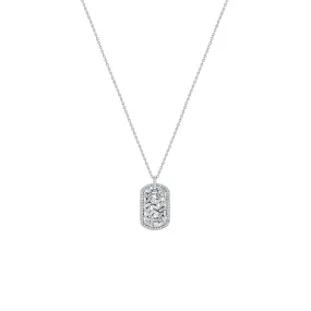 18 Karat White Gold mini Dog Tag necklace with Baguette and Round diamonds