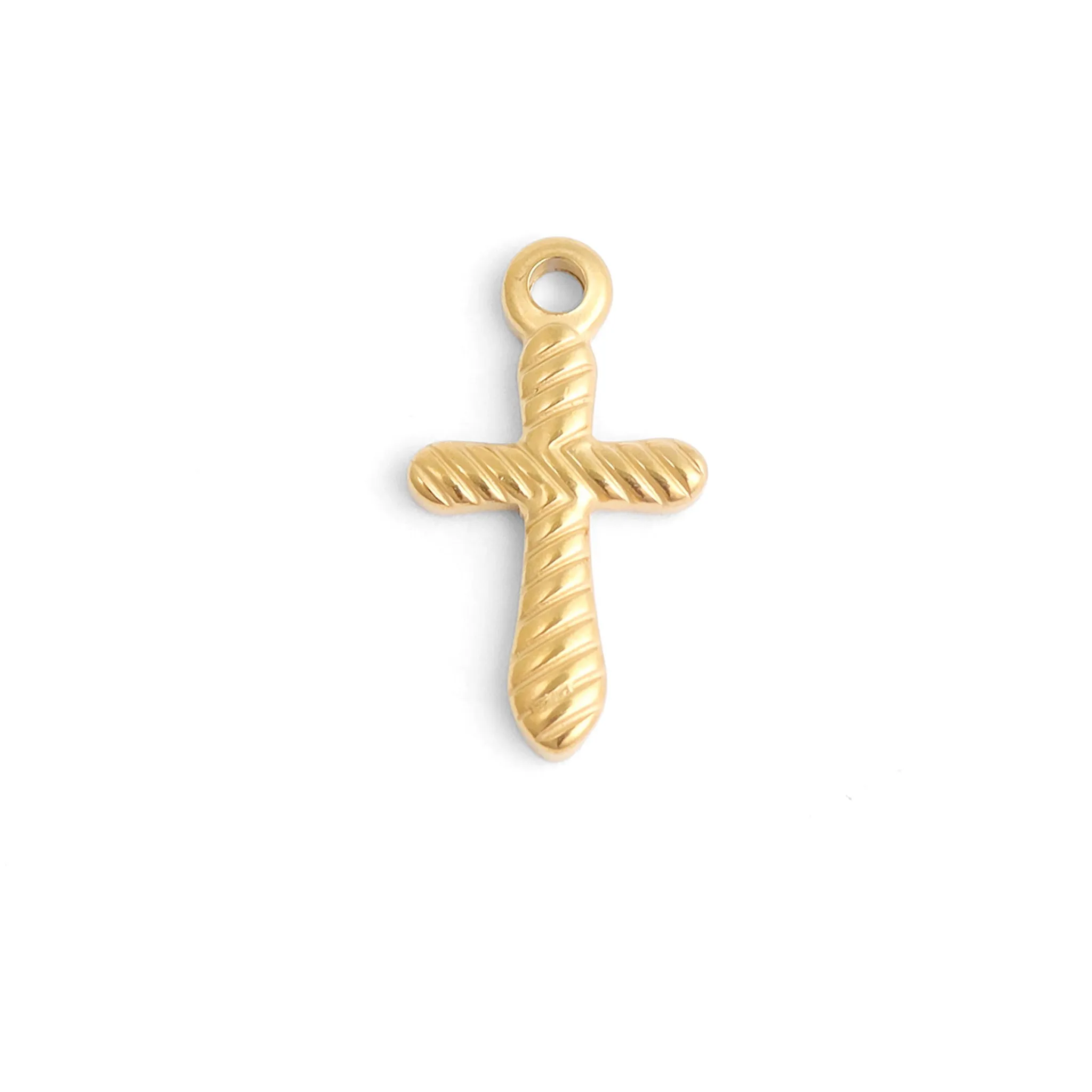 18K Gold PVD Stainless Steel Textured Cross Charm / PDL0114