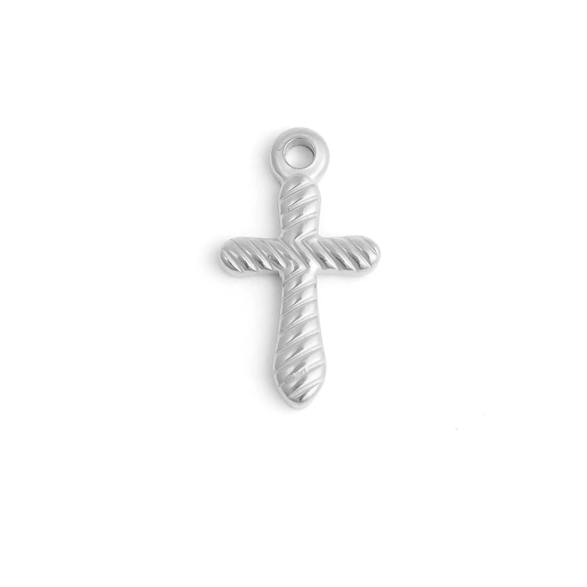 18K Gold PVD Stainless Steel Textured Cross Charm / PDL0114