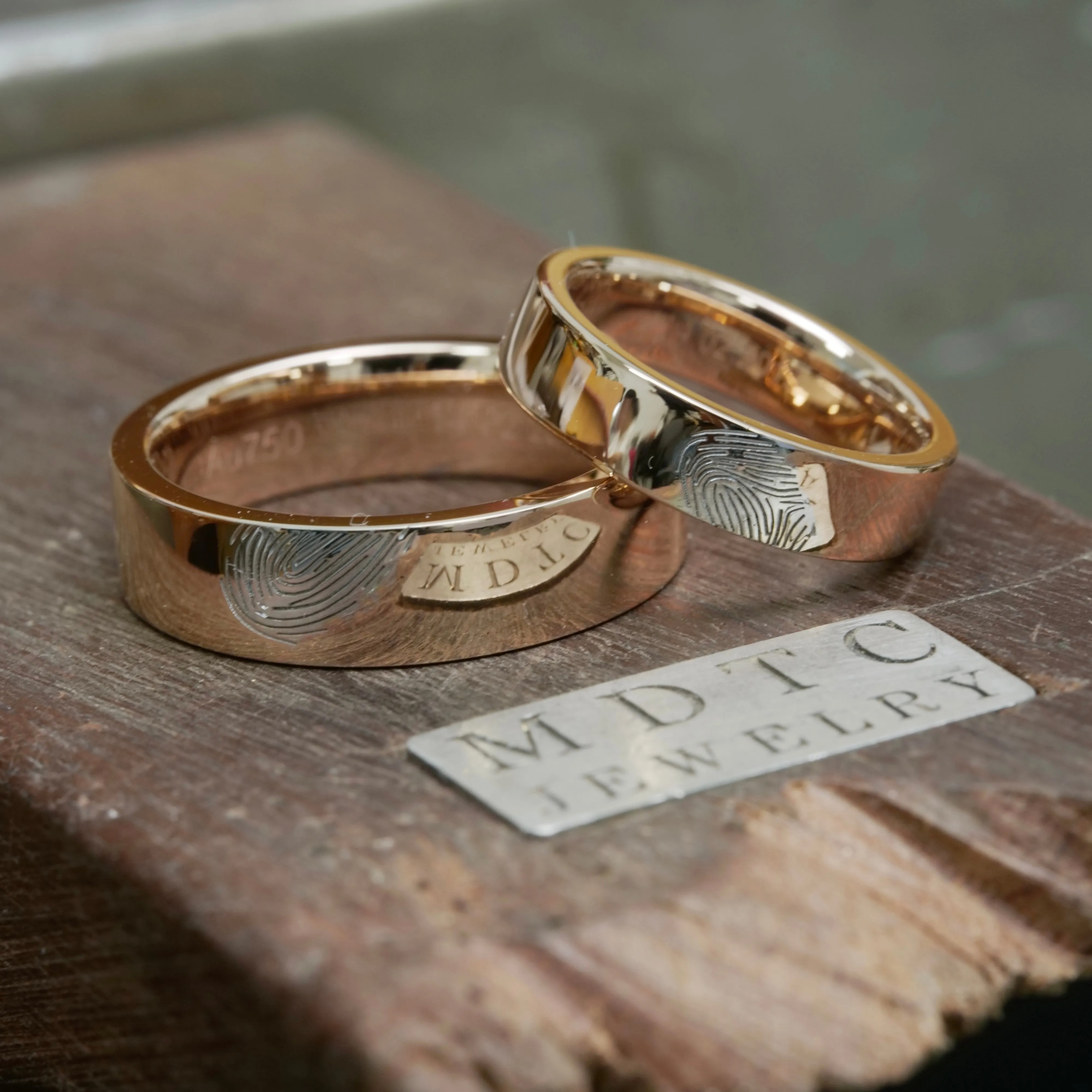 18K Rose Gold Fingerprint Wedding Bands