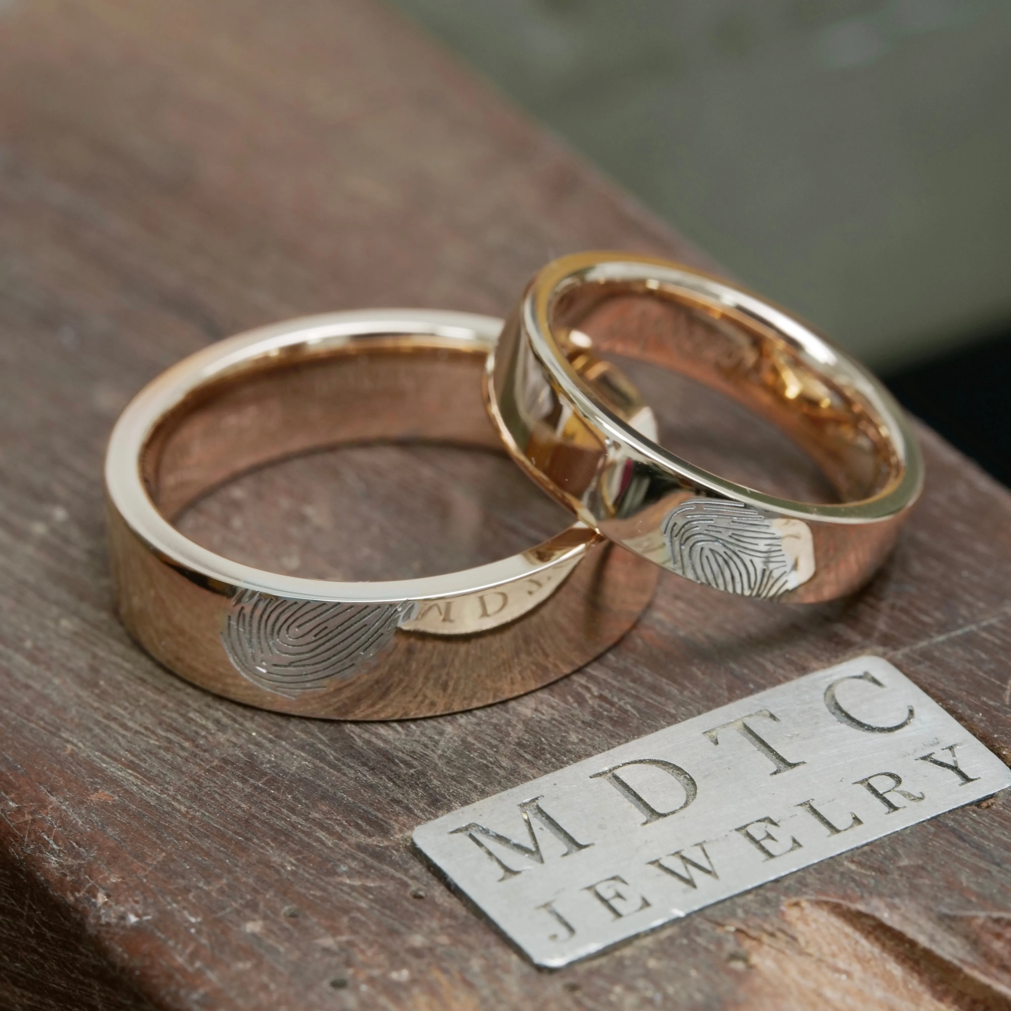 18K Rose Gold Fingerprint Wedding Bands