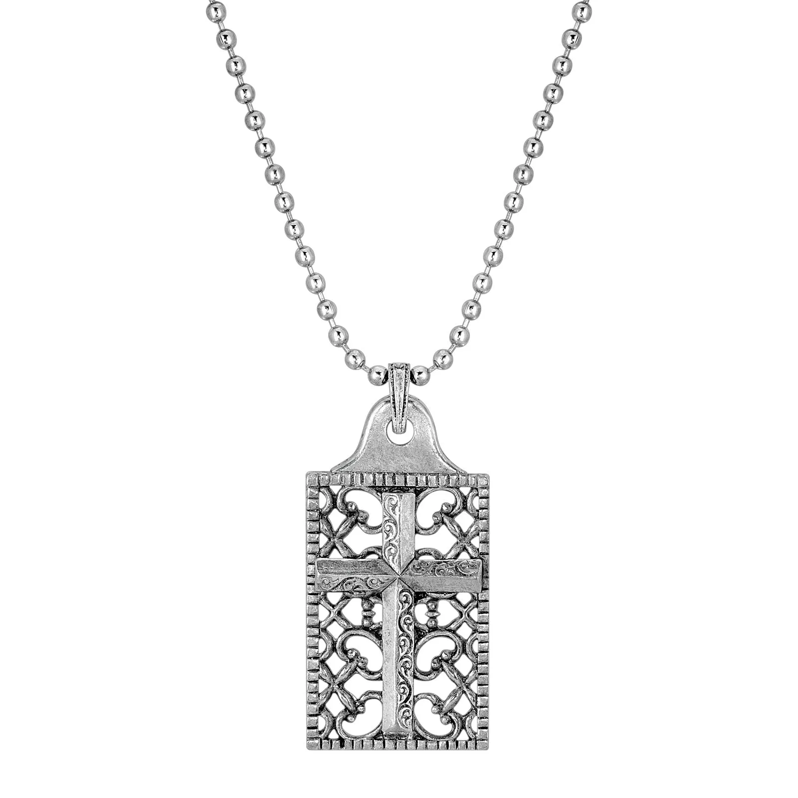 1928 Jewelry&reg; Pewter Cross Square Dog Tag Pendant  22"