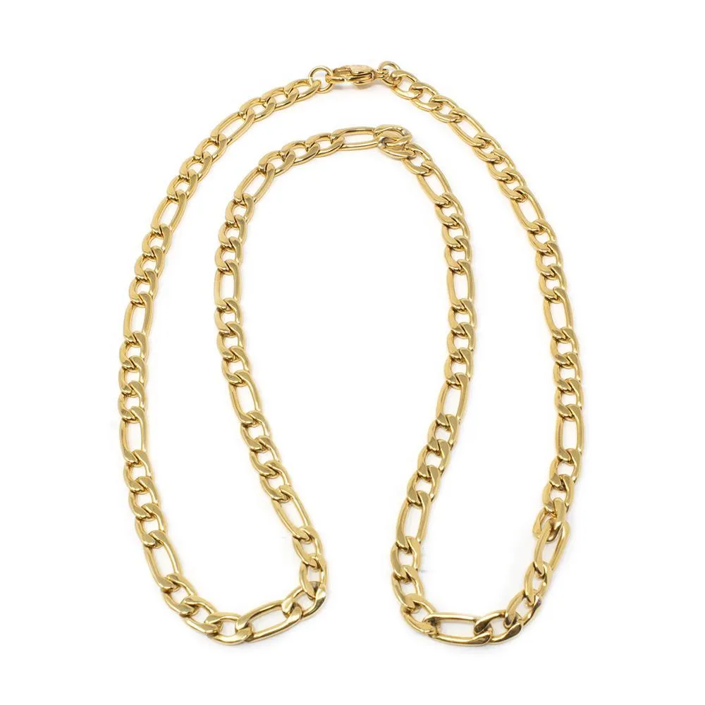 22 Inch Stainless Steel PVD Gold Figaro Chain