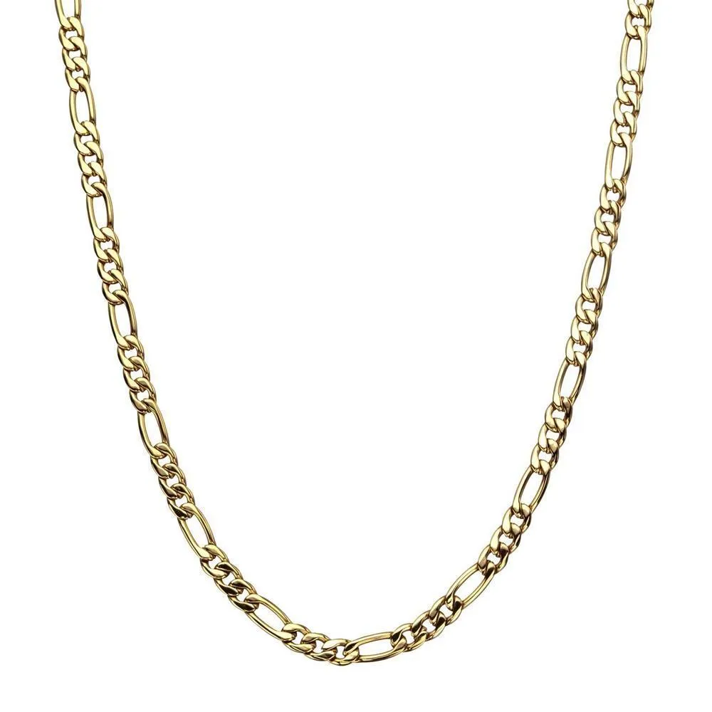 22 Inch Stainless Steel PVD Gold Figaro Chain