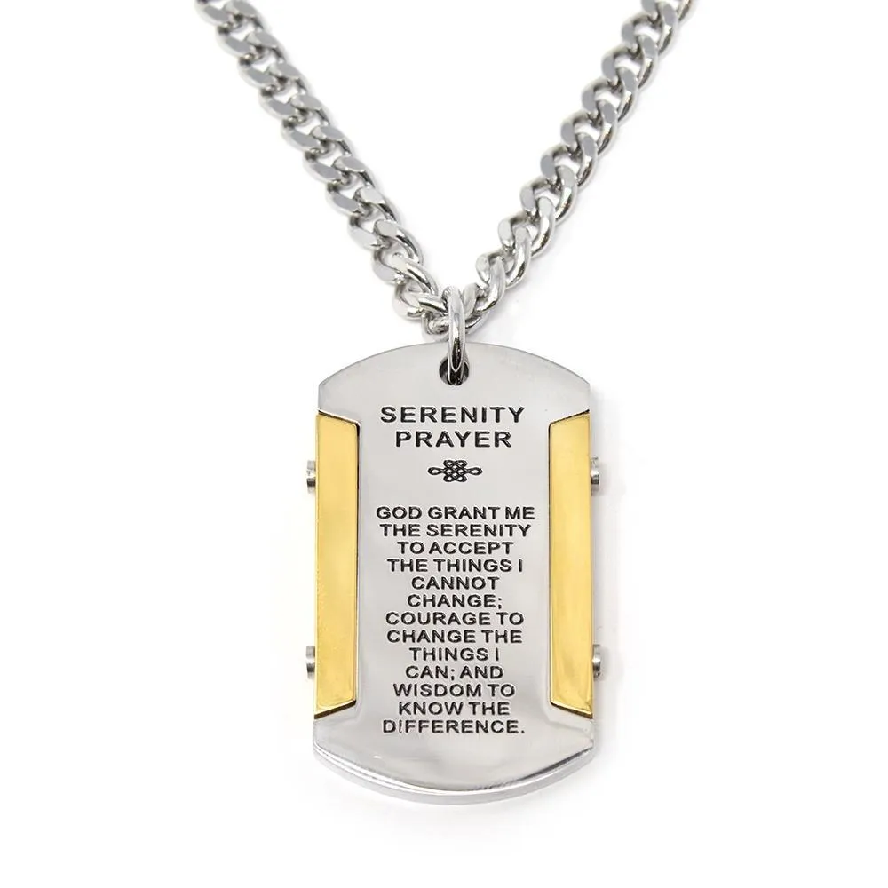 24 Inch Stainless Steel Chain with Serenity Prayer Pendant