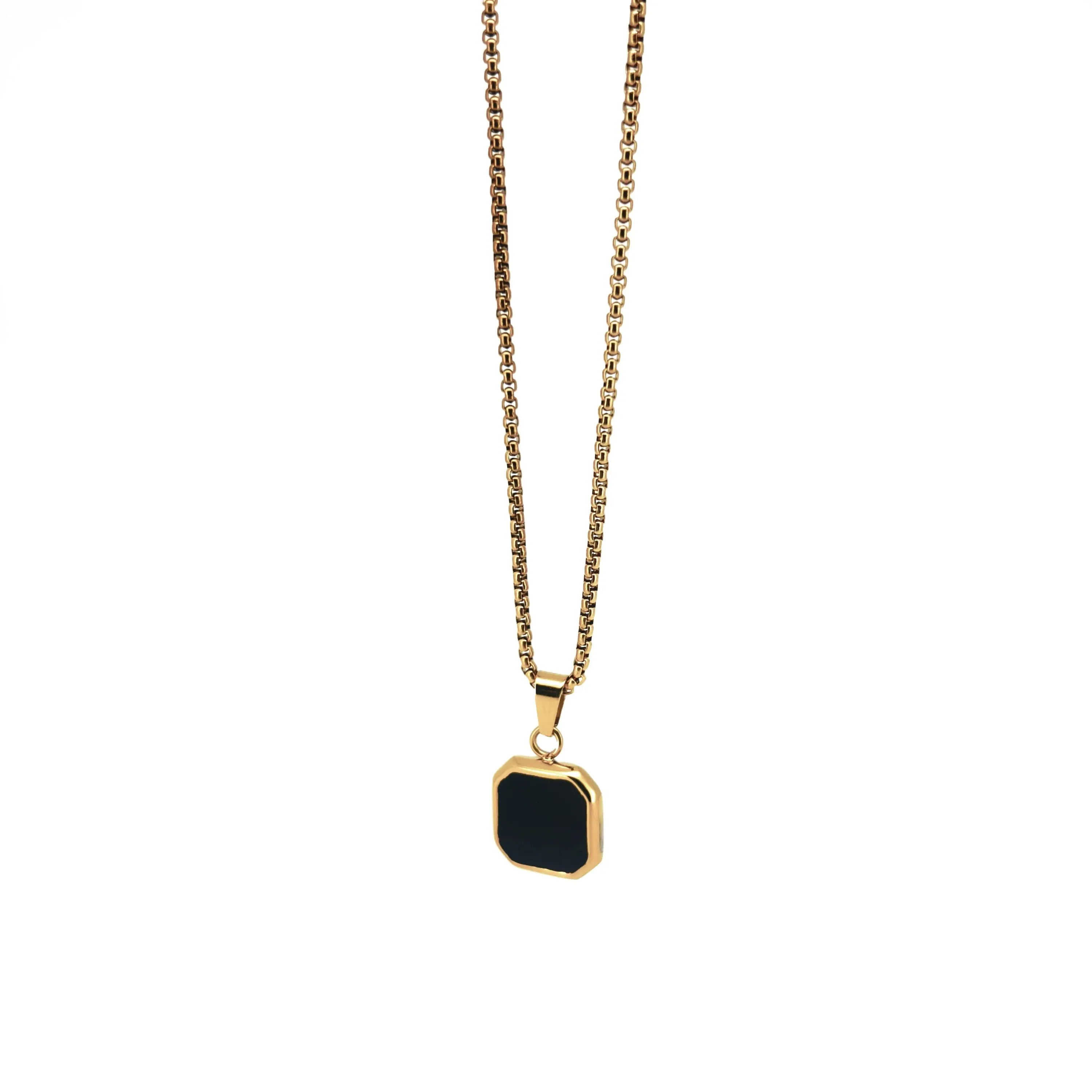 Aden Stainless Steel Box Chain Necklace with Square Stone Pendant