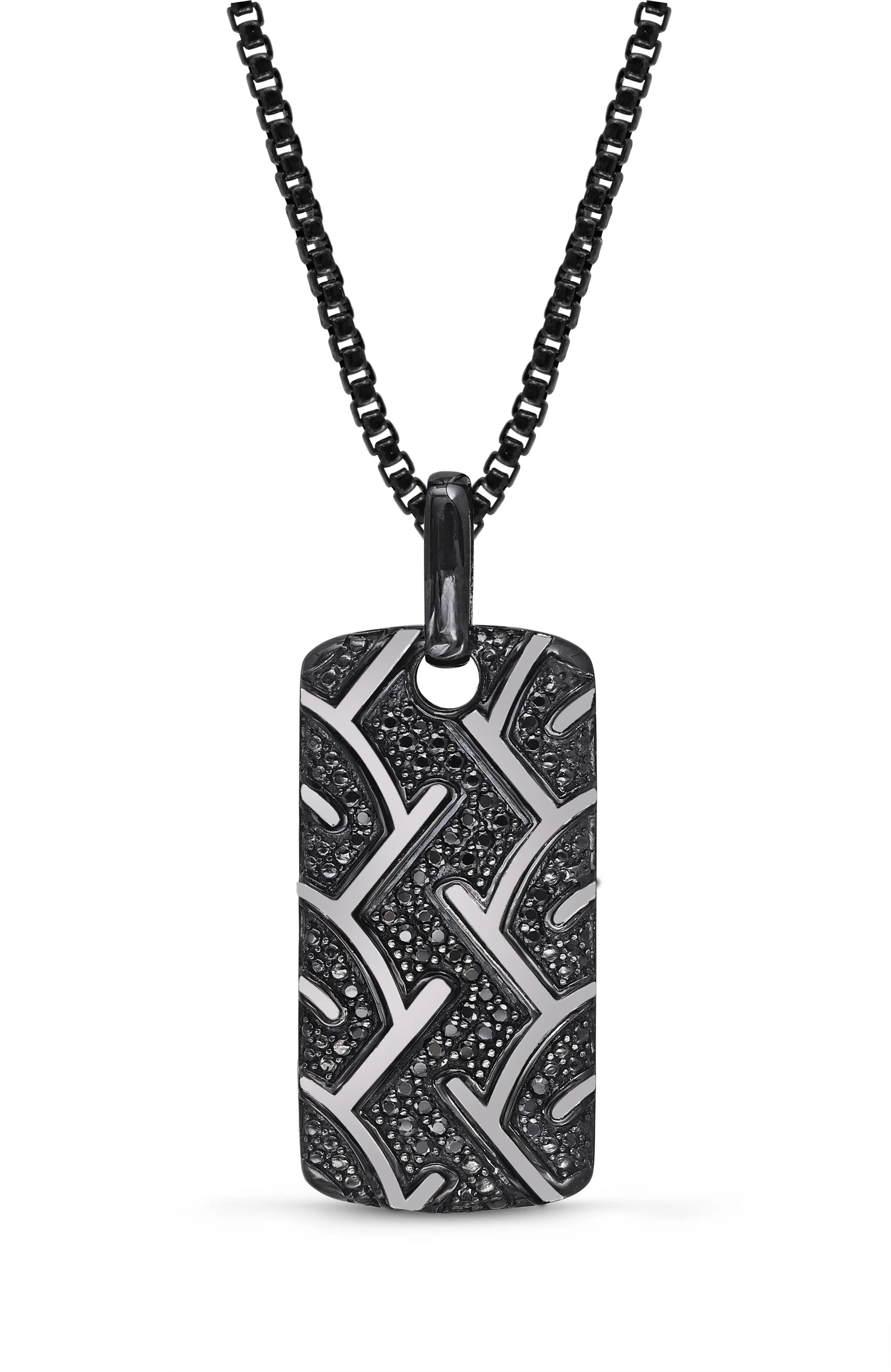 American Muscle Black Rhodium Plated Sterling Silver Tire Tread Black Diamond Tag