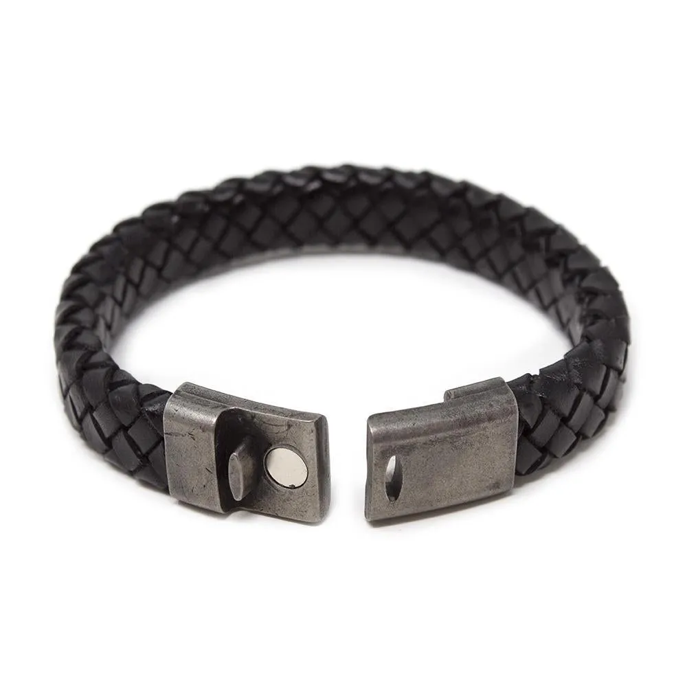 Bk Braided Leather Bracelet W Antique Silver Clasp