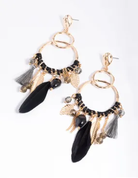 Black Beaded Drop Earrings