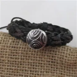 Black Leather & Brown Paracord Braided Cuff  Bracelet