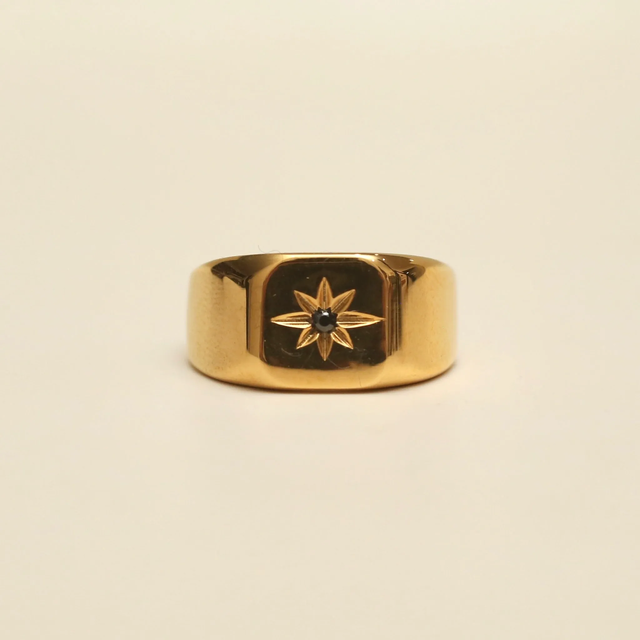 Black Stone Supernova Square Signet Ring