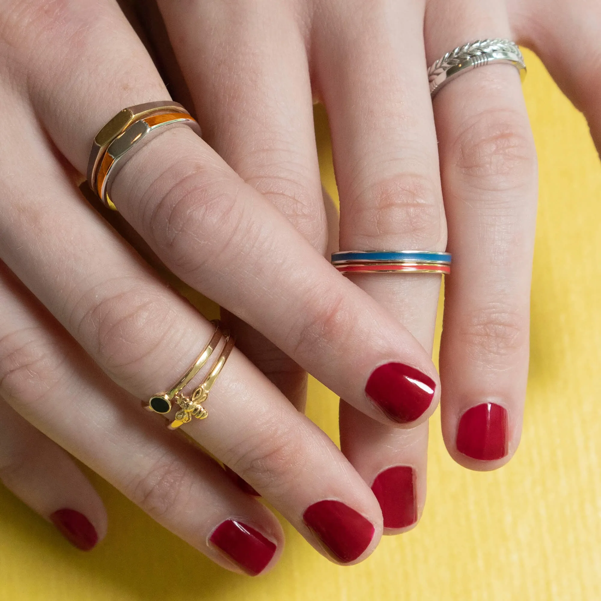 Blue "Warrior" Poesy Stackable Ring