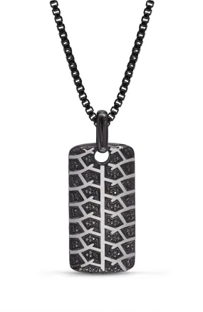 Born Drifter Black Rhodium Plated Sterling Silver Tire Tread Black Diamond Tag