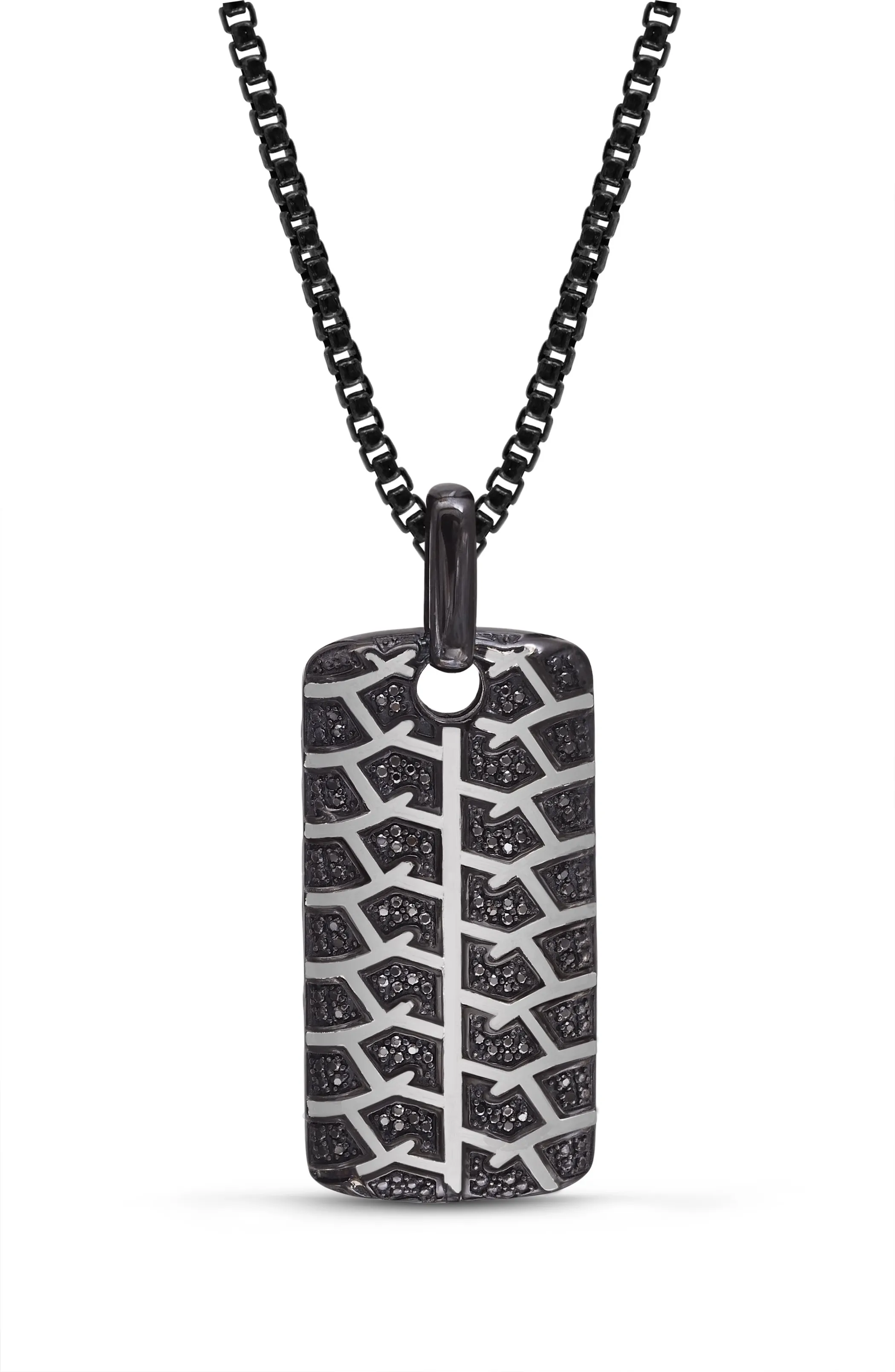 Born Drifter Black Rhodium Plated Sterling Silver Tire Tread Black Diamond Tag