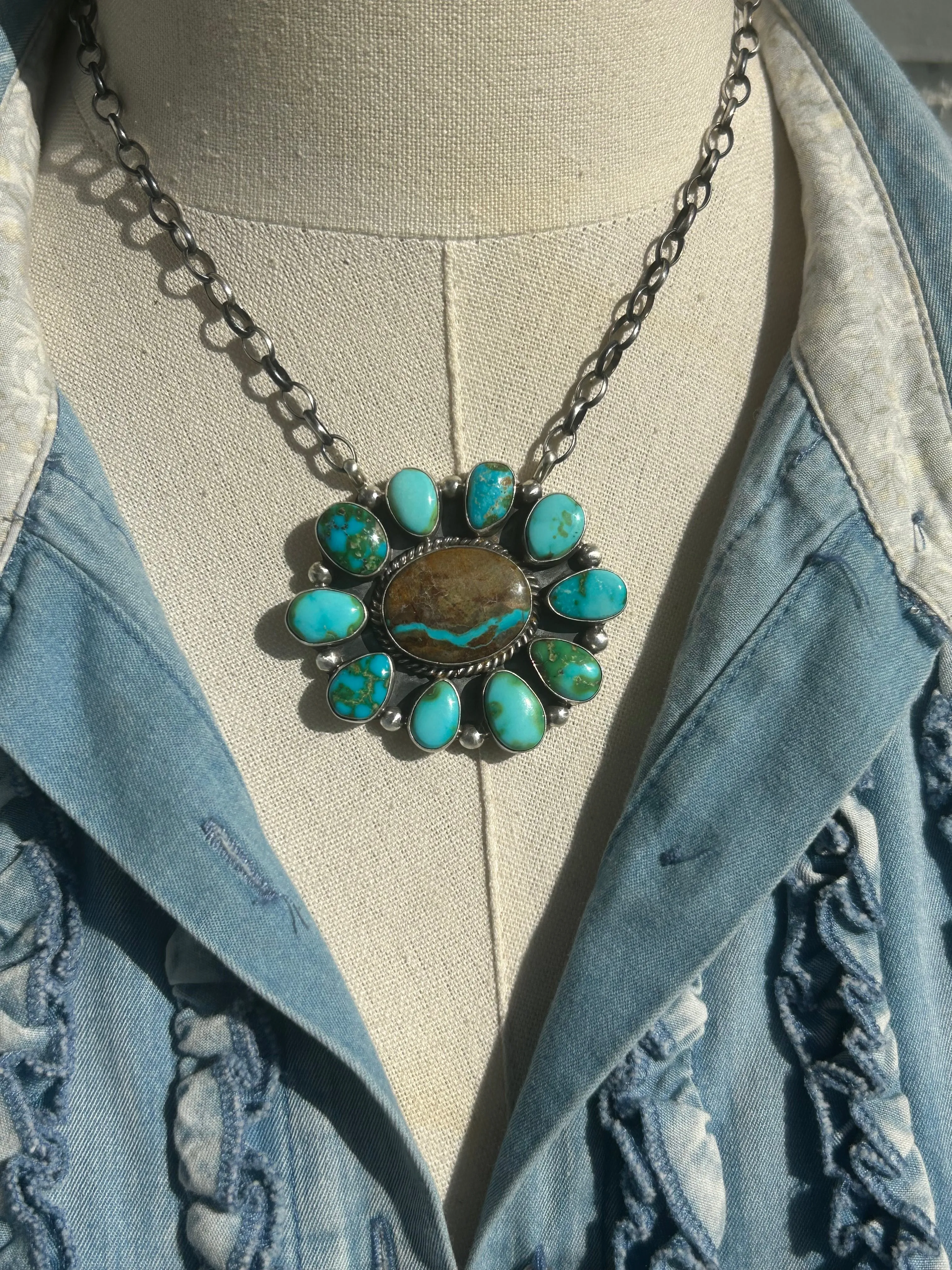 Boulder Ribbon and Sonoran Turquoise Cluster Necklace