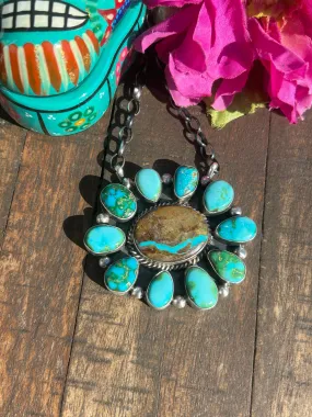 Boulder Ribbon and Sonoran Turquoise Cluster Necklace