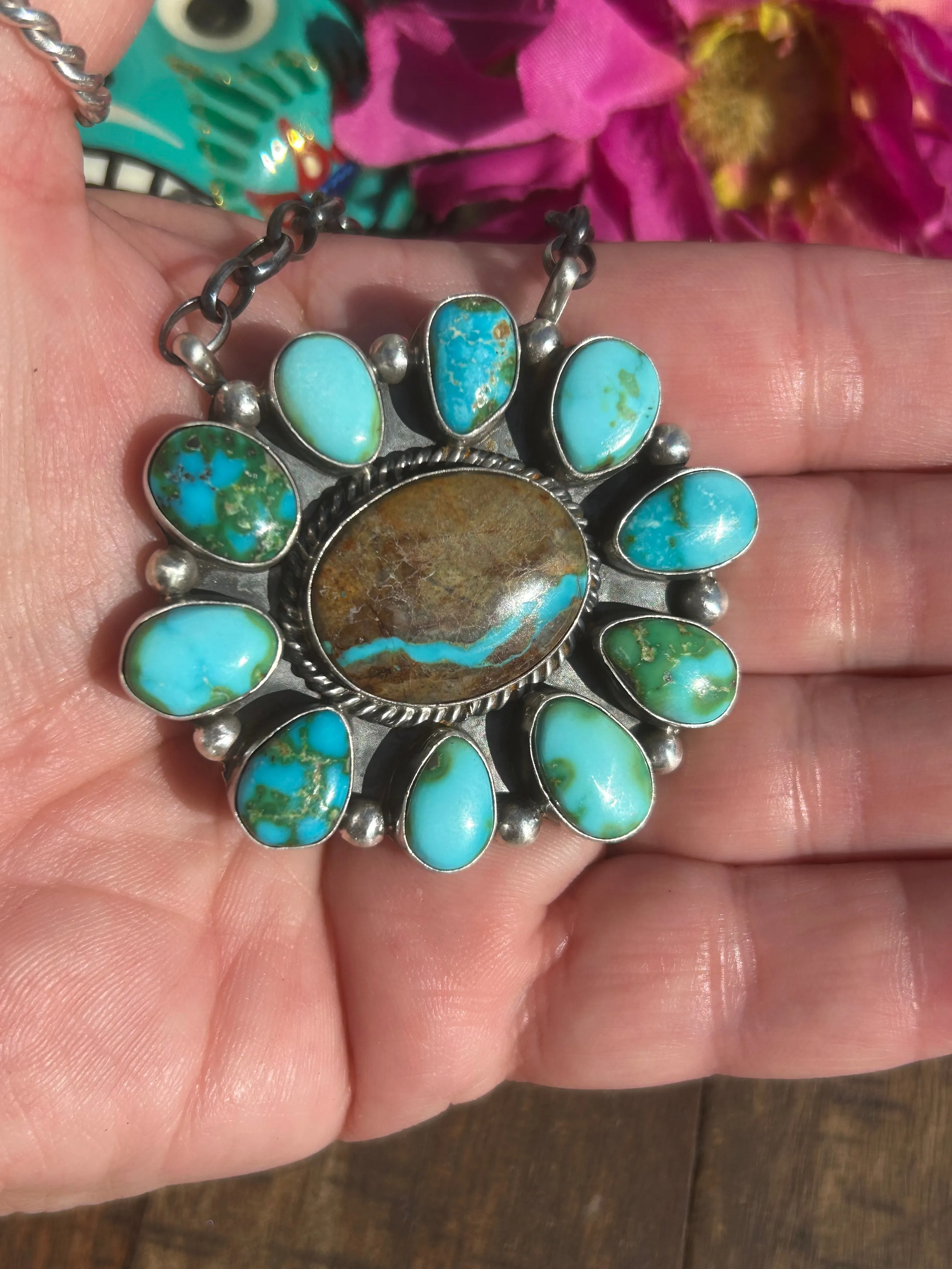 Boulder Ribbon and Sonoran Turquoise Cluster Necklace