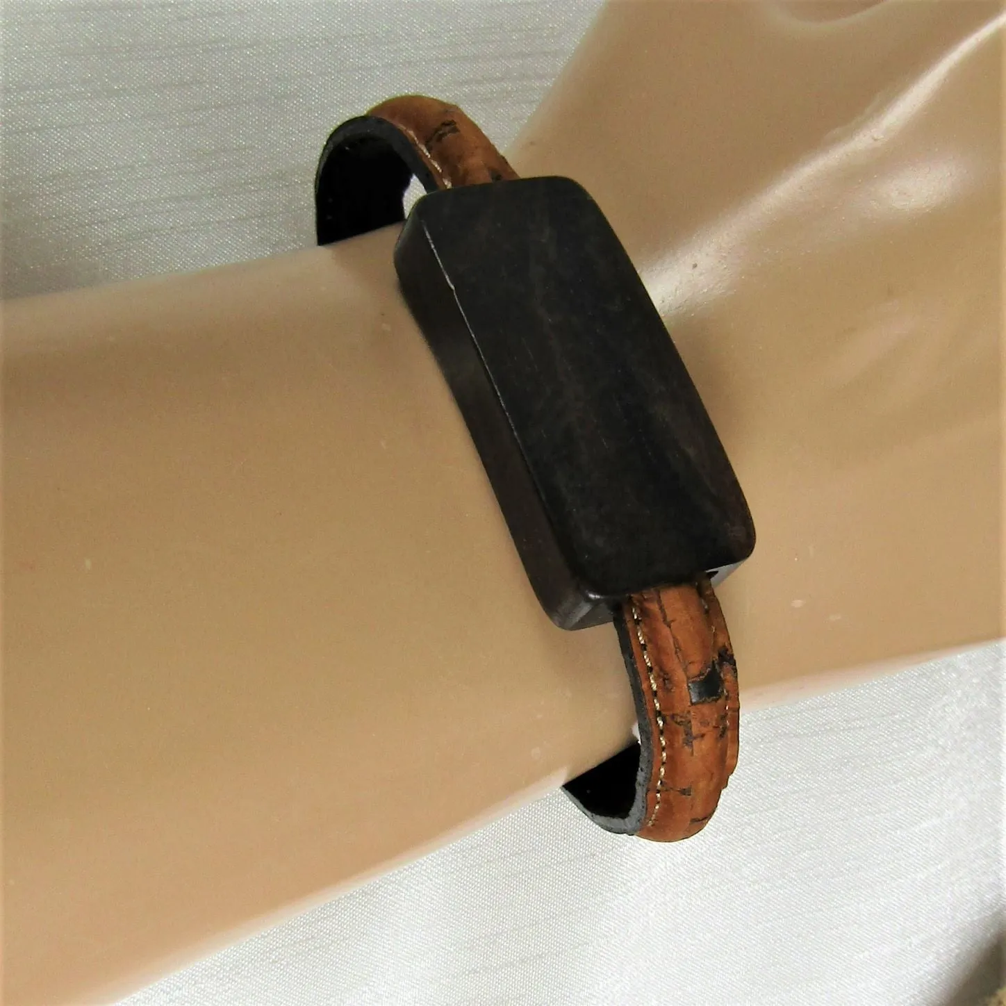 Brown Cork Bracelet with Wood Accent