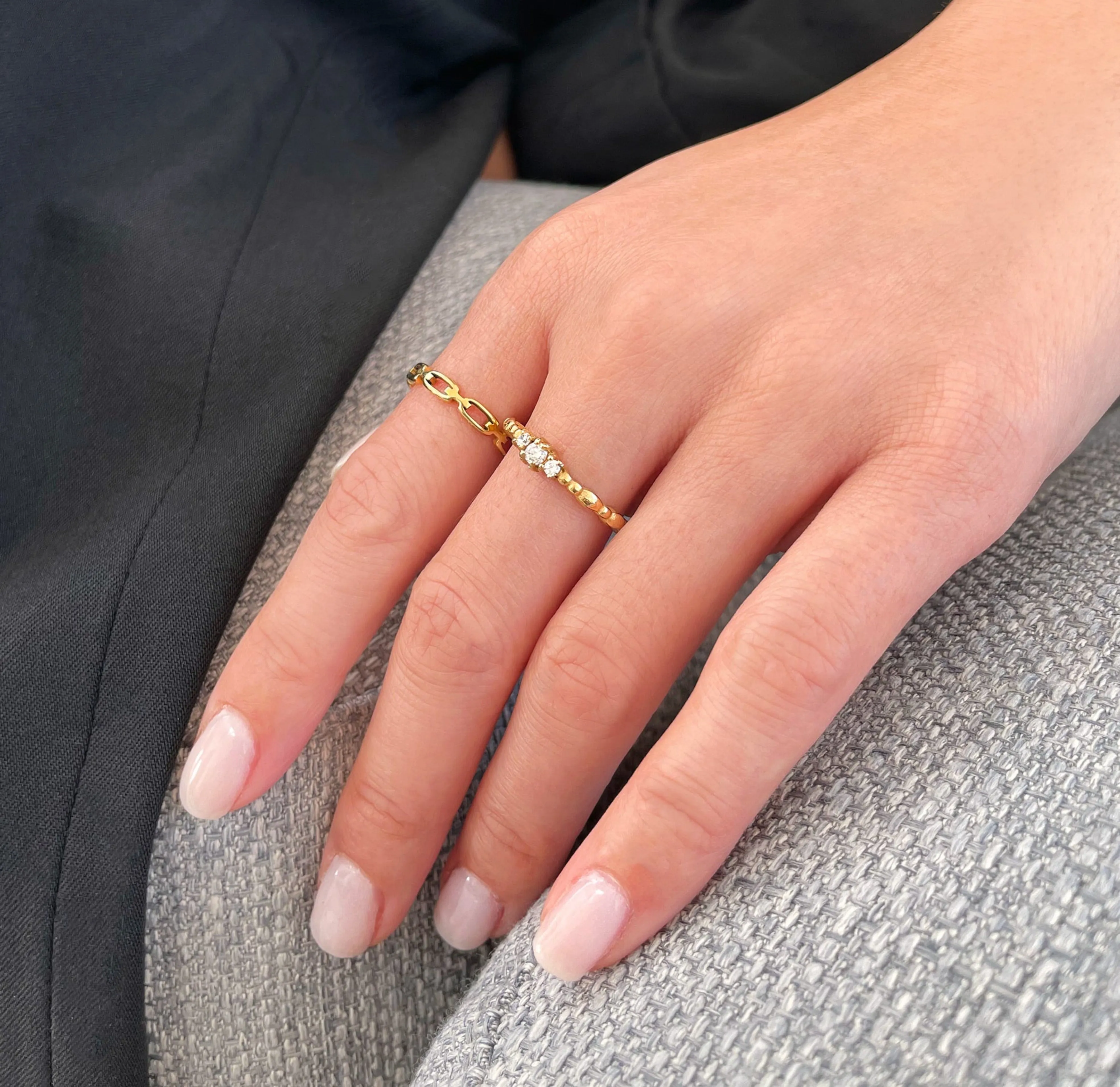 CELESTE 18K GOLD 3 STONE STACKABLE RING