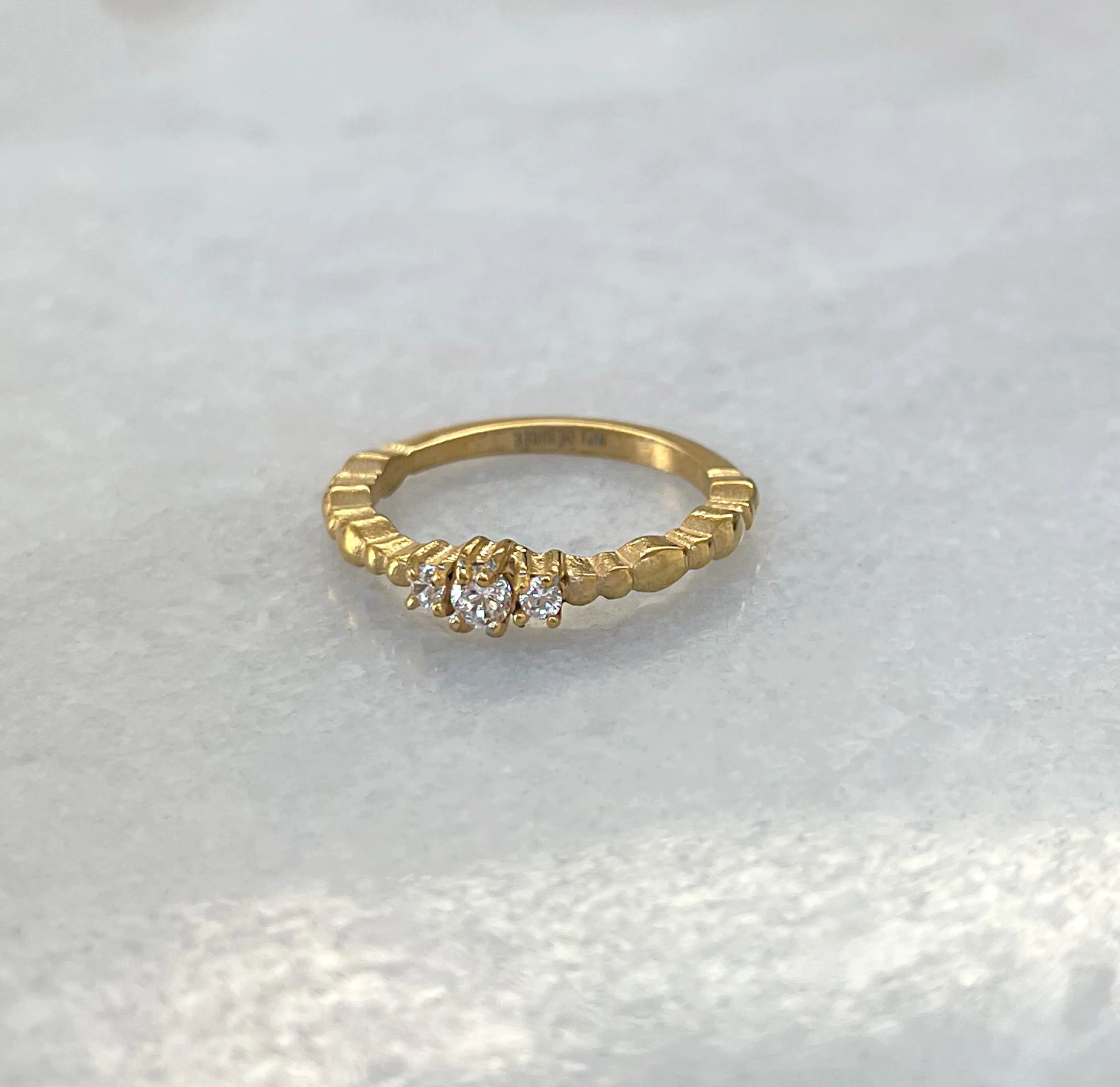 CELESTE 18K GOLD 3 STONE STACKABLE RING