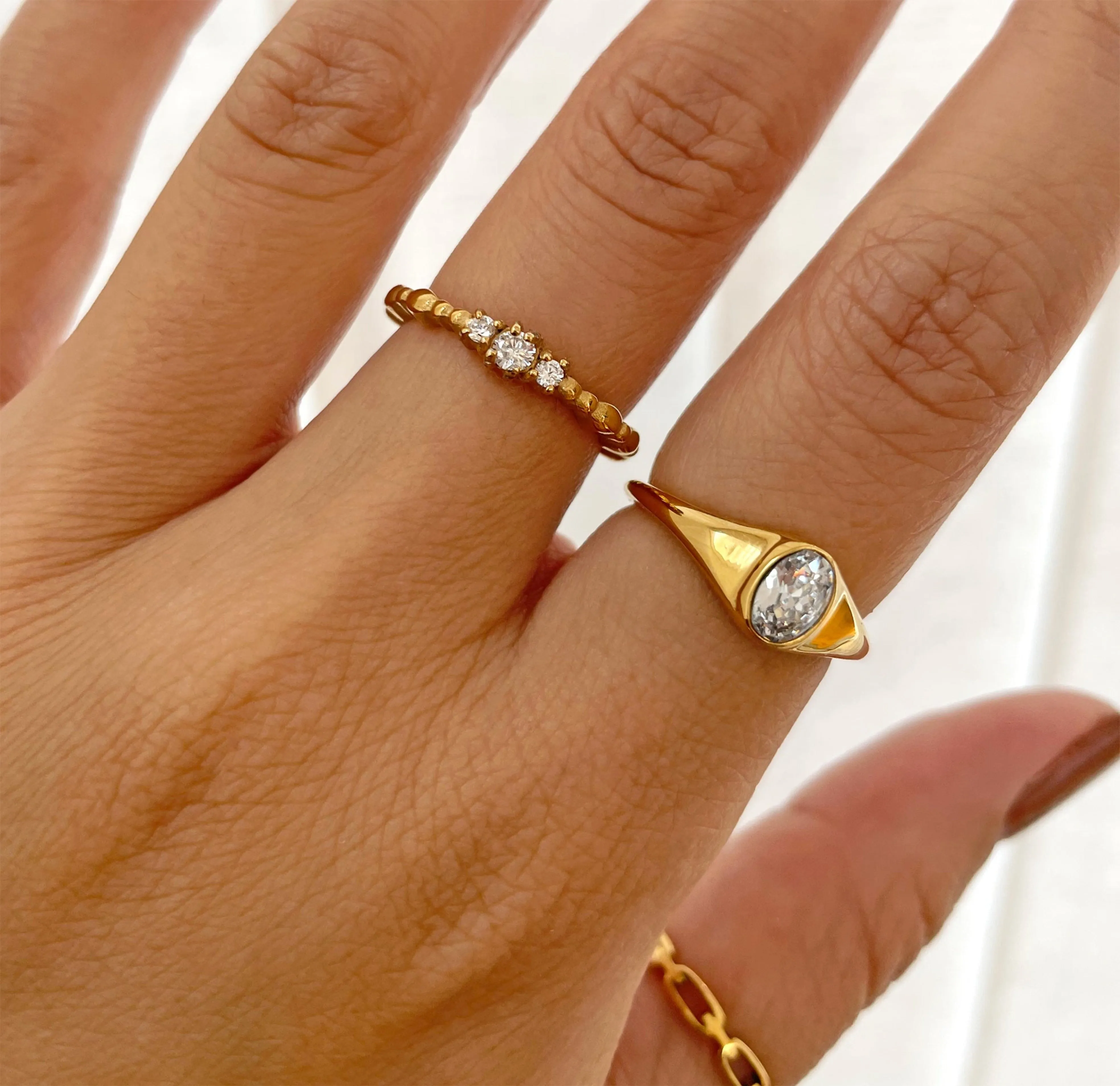 CELESTE 18K GOLD 3 STONE STACKABLE RING