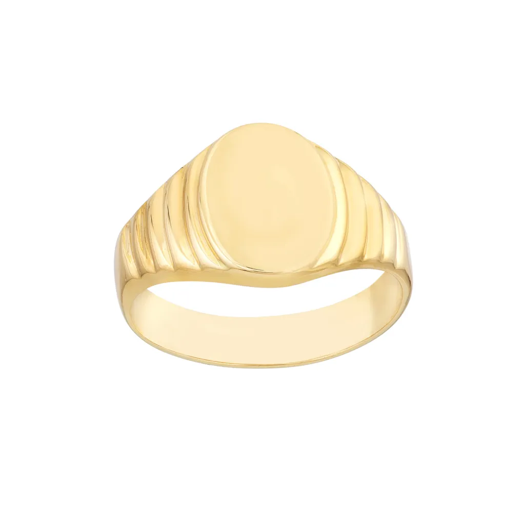 Chunky Gold Engravable Oval Textured Signet Ring | Genuine 14k Yellow Gold