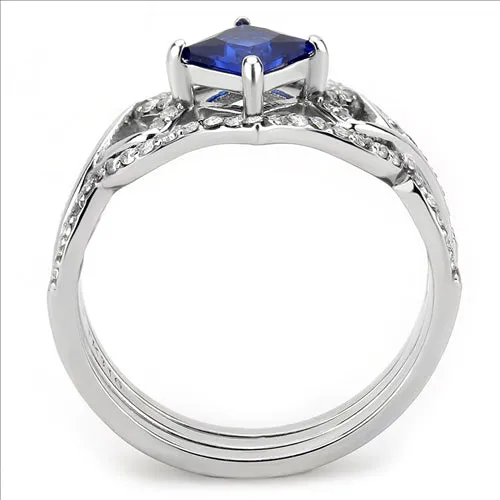 CJ272 Wholesale Women's Stainless Steel Spinel London Blue Wedding Ring Stackable Set