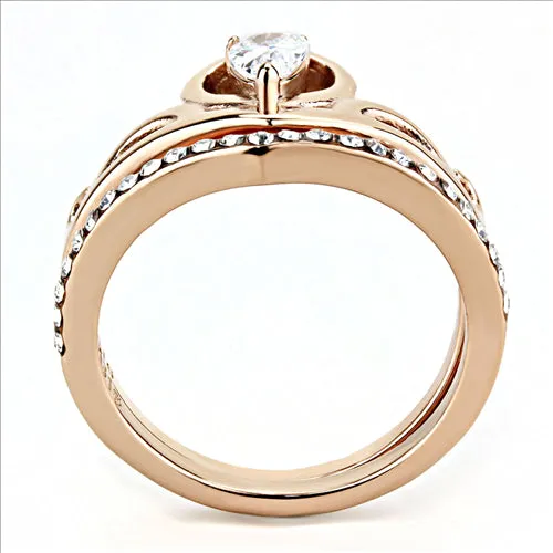 CJE3518 Wholesale Women's Stainless Steel IP Rose Gold AAA Grade CZ Clear Stackable Ring