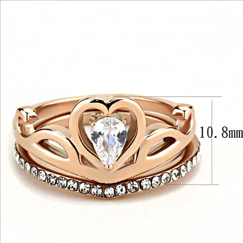 CJE3518 Wholesale Women's Stainless Steel IP Rose Gold AAA Grade CZ Clear Stackable Ring