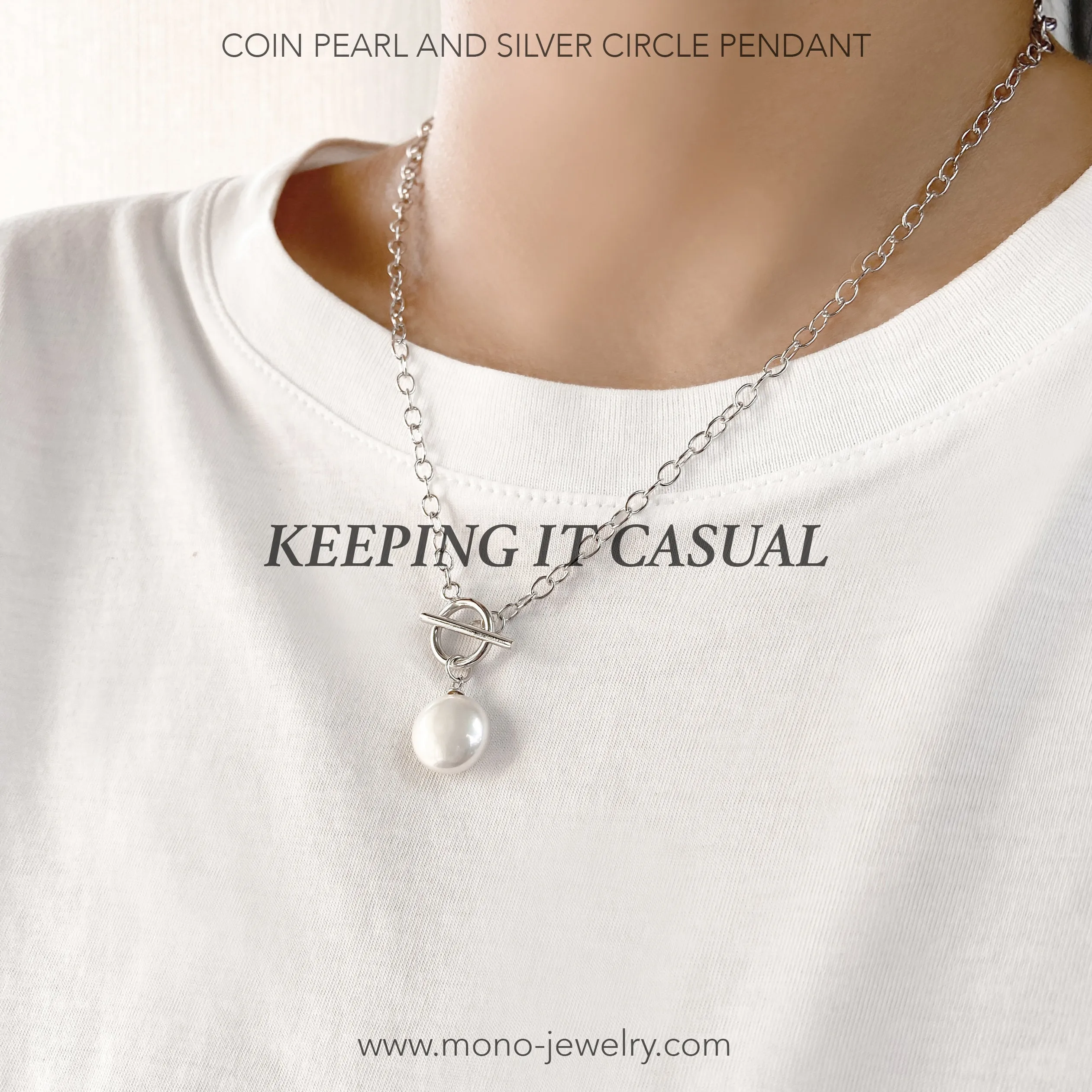 COIN PEARL AND SILVER CIRCLE PENDANT