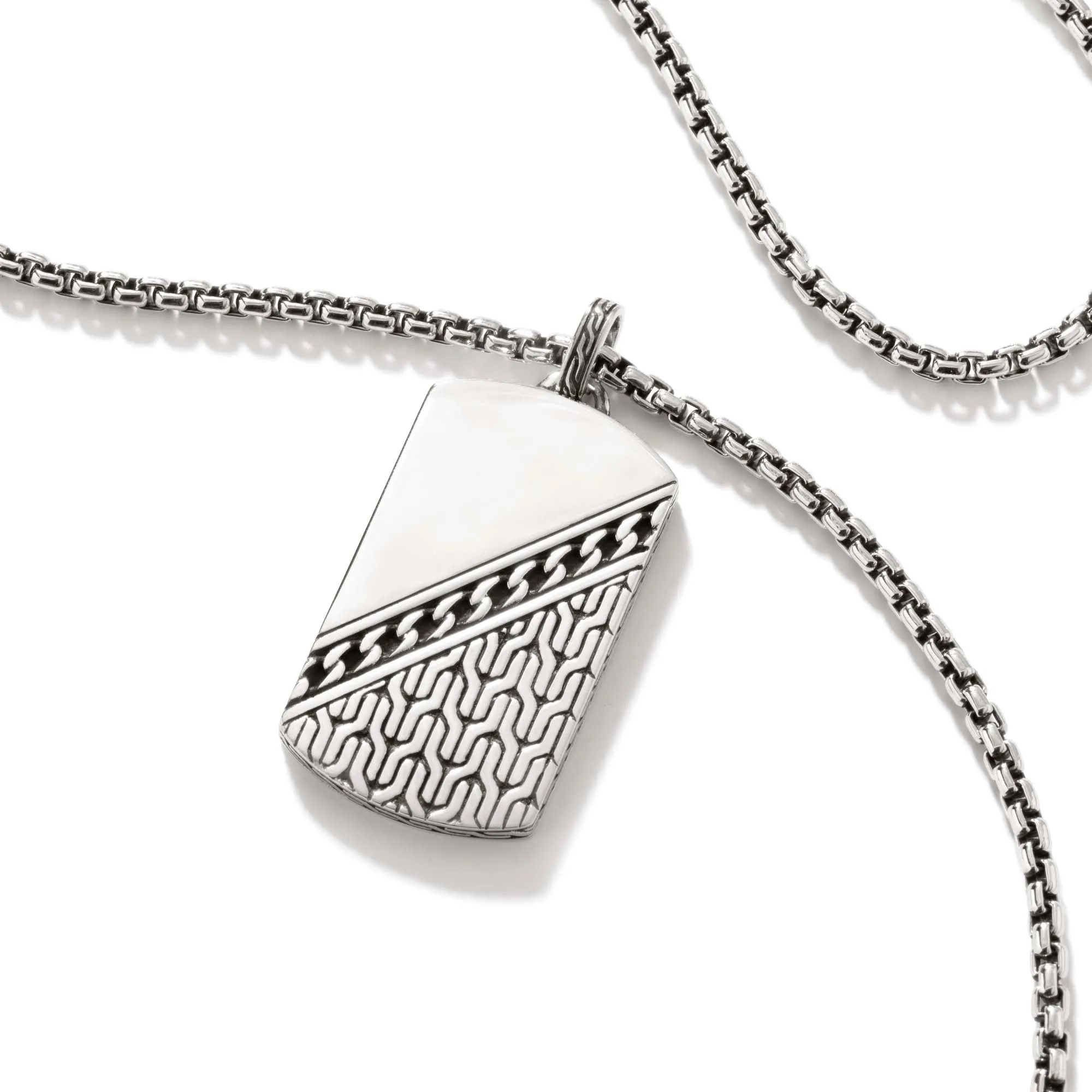 Curb Chain Tag Necklace, Sterling Silver