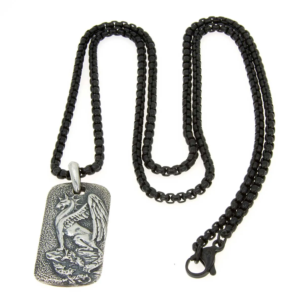 David Yurman Griffin Dog Tag Charm with Blackened Stainless Steel Chain