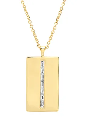 Diamond Baguette Dog Tag Necklace