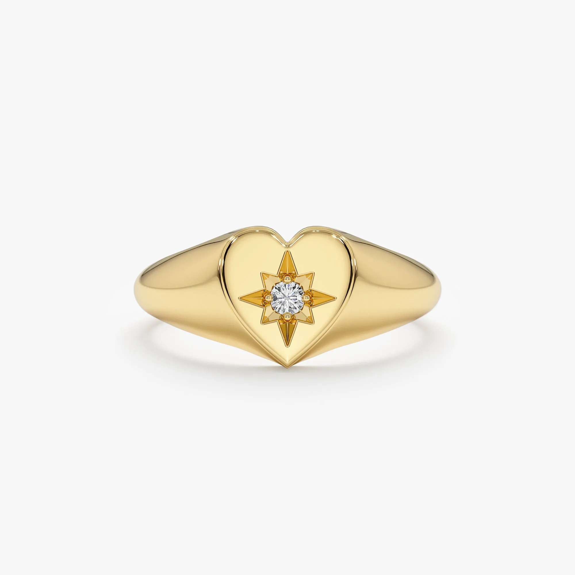 Diamond Starburst In Heart Signet Ring, Kate