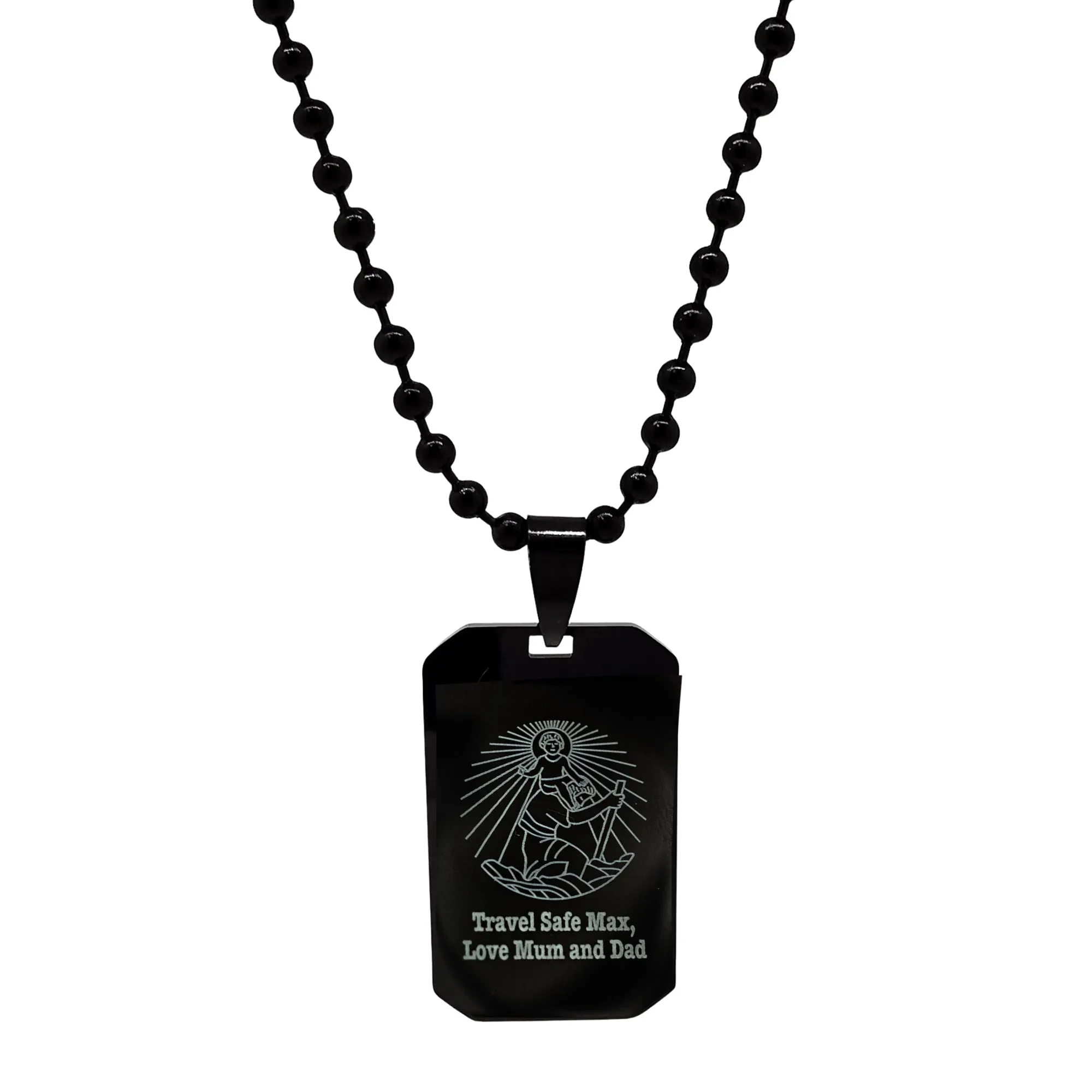 Dog Tag Black Steel St Christopher Necklace