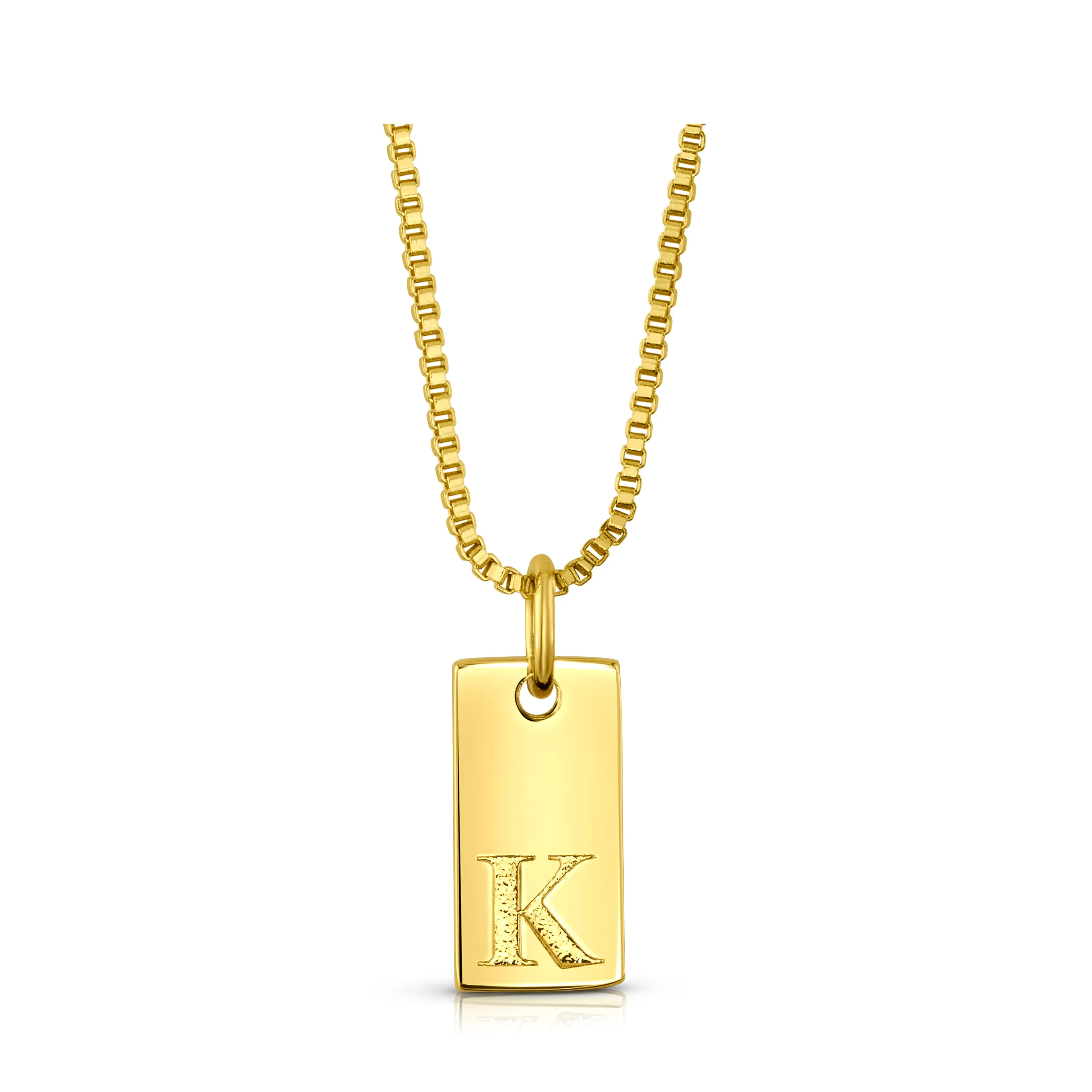 DOG TAG INITIAL NECKLACE, GOLD